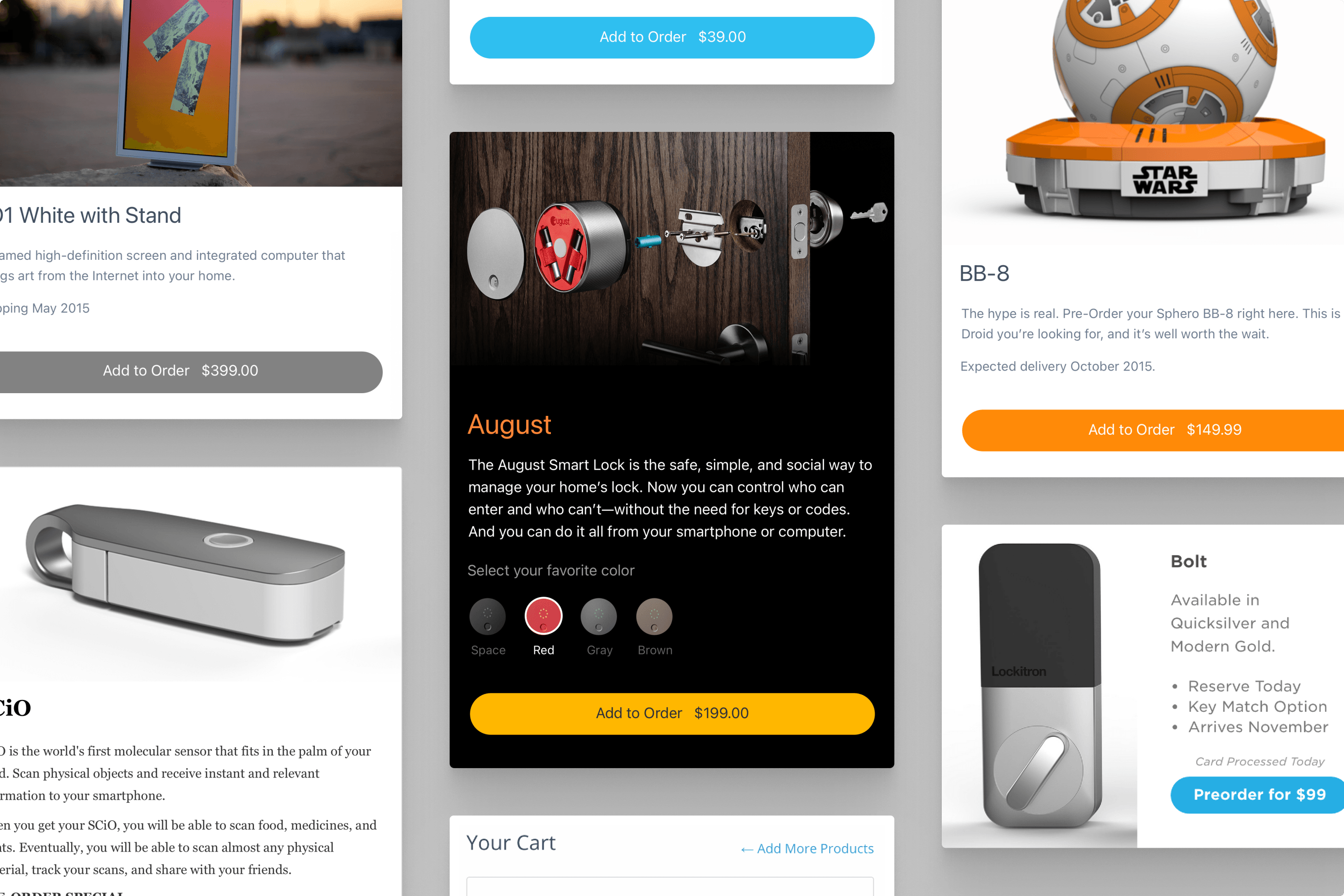 Checkout variations across merchants — one flexible baseline powering unique white-label experiences.