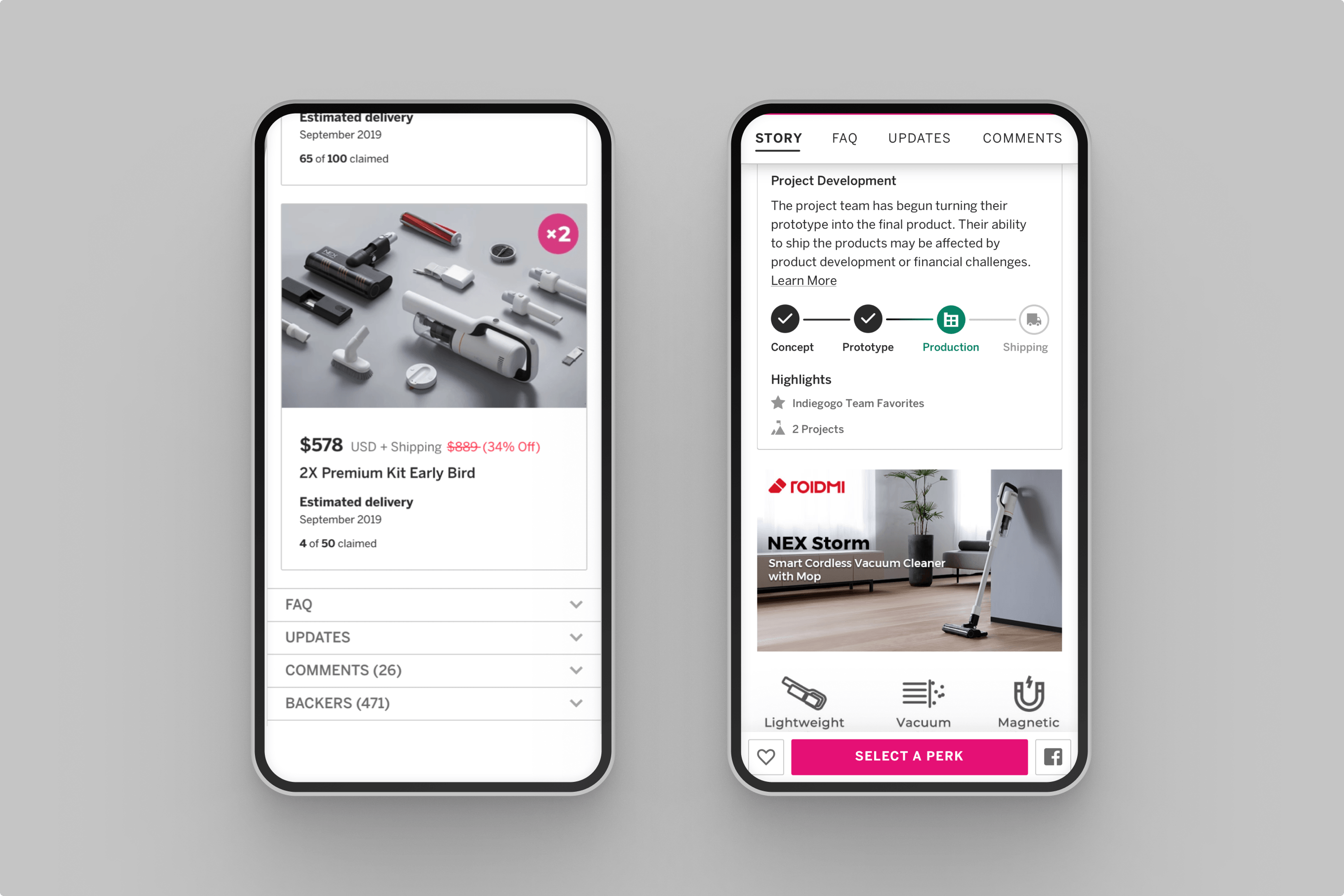 Sticky mobile navigation — balancing risk assessment with purchase confidence, surfacing project development status without overwhelming the purchase flow.